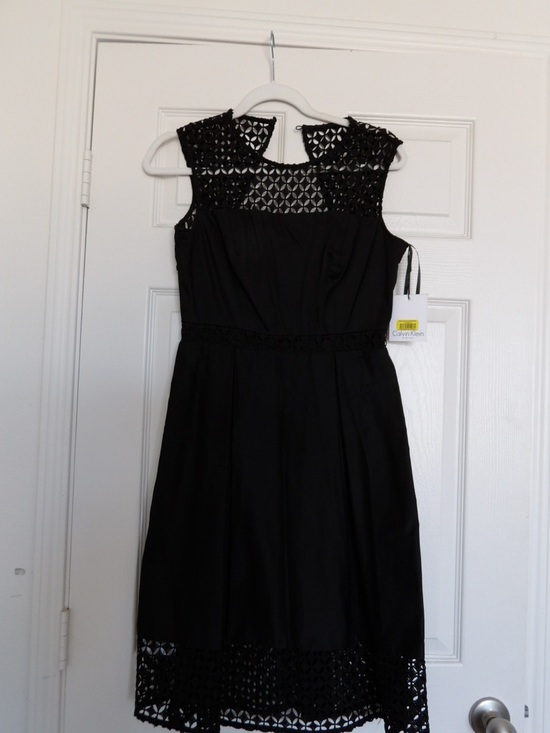 Calvin Klein Dresses & Skirts - Calvin Klein Black Midi Dress with Lace Yoke and Hem